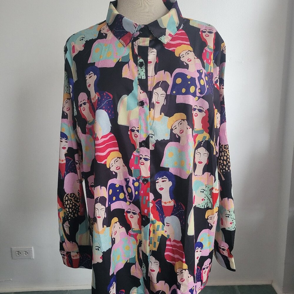 Shein Abstract "Blusa De Angeles" Face Print Shirt (Size: 0XL)
